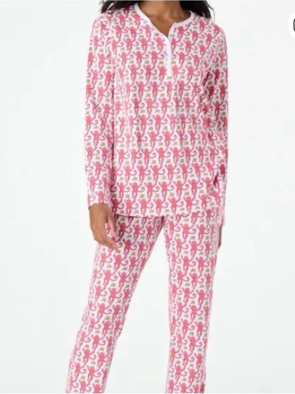 Roller Rabbit Pink Monkey Long Sleeve PJ Set XS